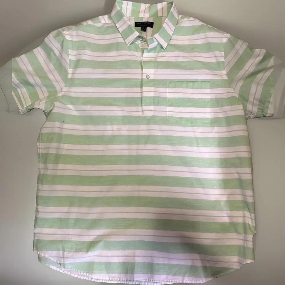 Banana Republic Shirt‎ Mens XL Standard Fit Green/White Short Sleeve Button Up